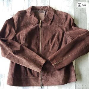 Brown Suede Leather Double Zipper Jacket - Size M